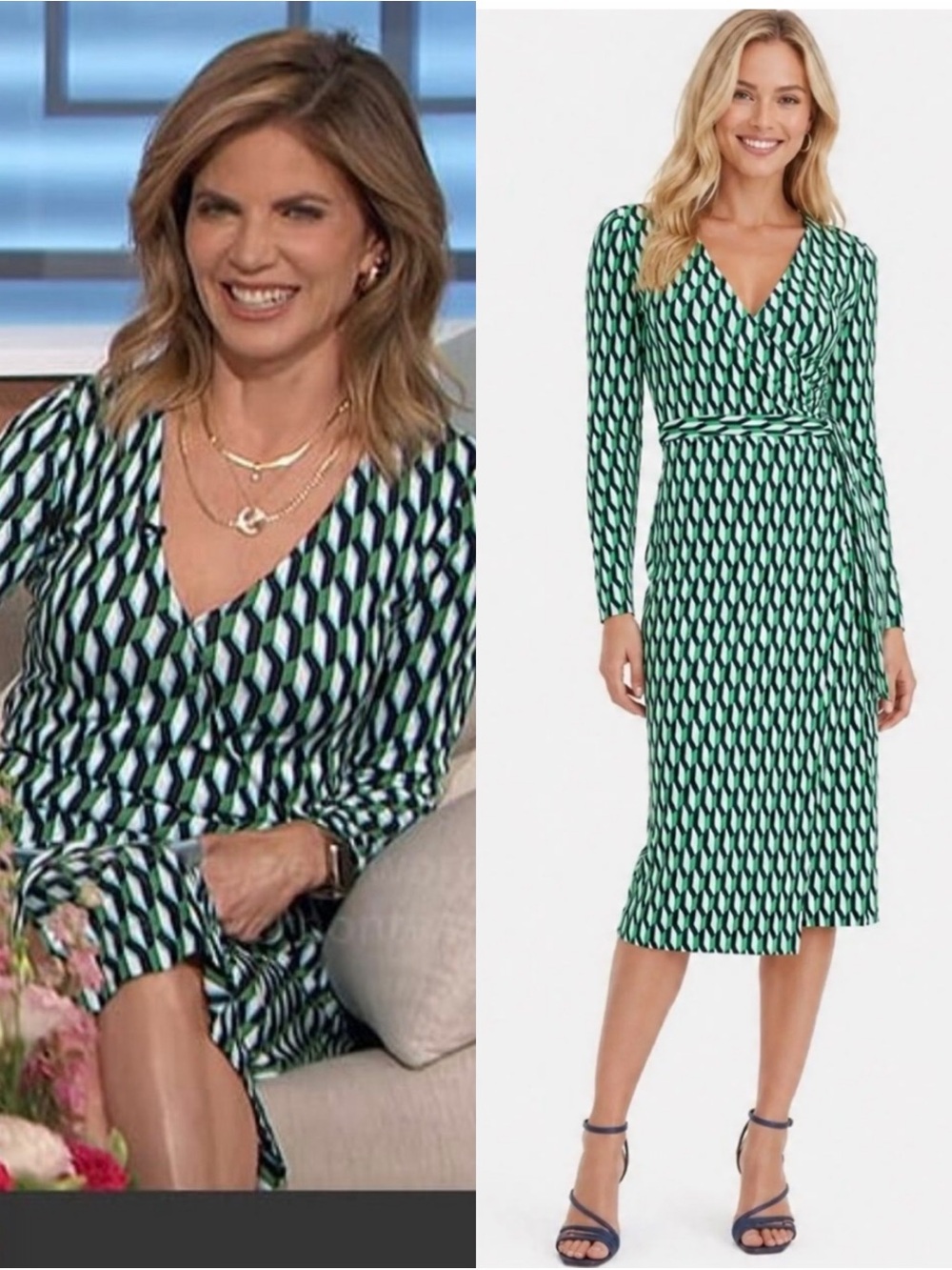 DVF for Target Geo Print Kelly Green Wrap Midi Dress L Office Preppy
